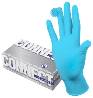 Перчатки CONNECT blue nitrile (XS) - нитриловые, текстурированные (50пар), TOP GLOVE / Малайзия